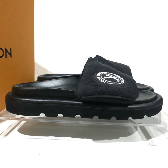 Louis Vuitton HTF Pool Pillow Flat Mules Slides Comfy Black Noir Size 38 - Picture 3 of 13